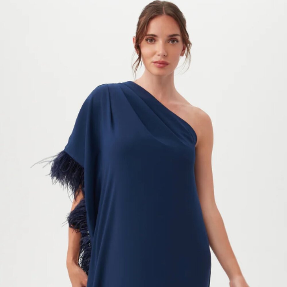 Trina Turk Largo Feather Caftan Dress in navy
